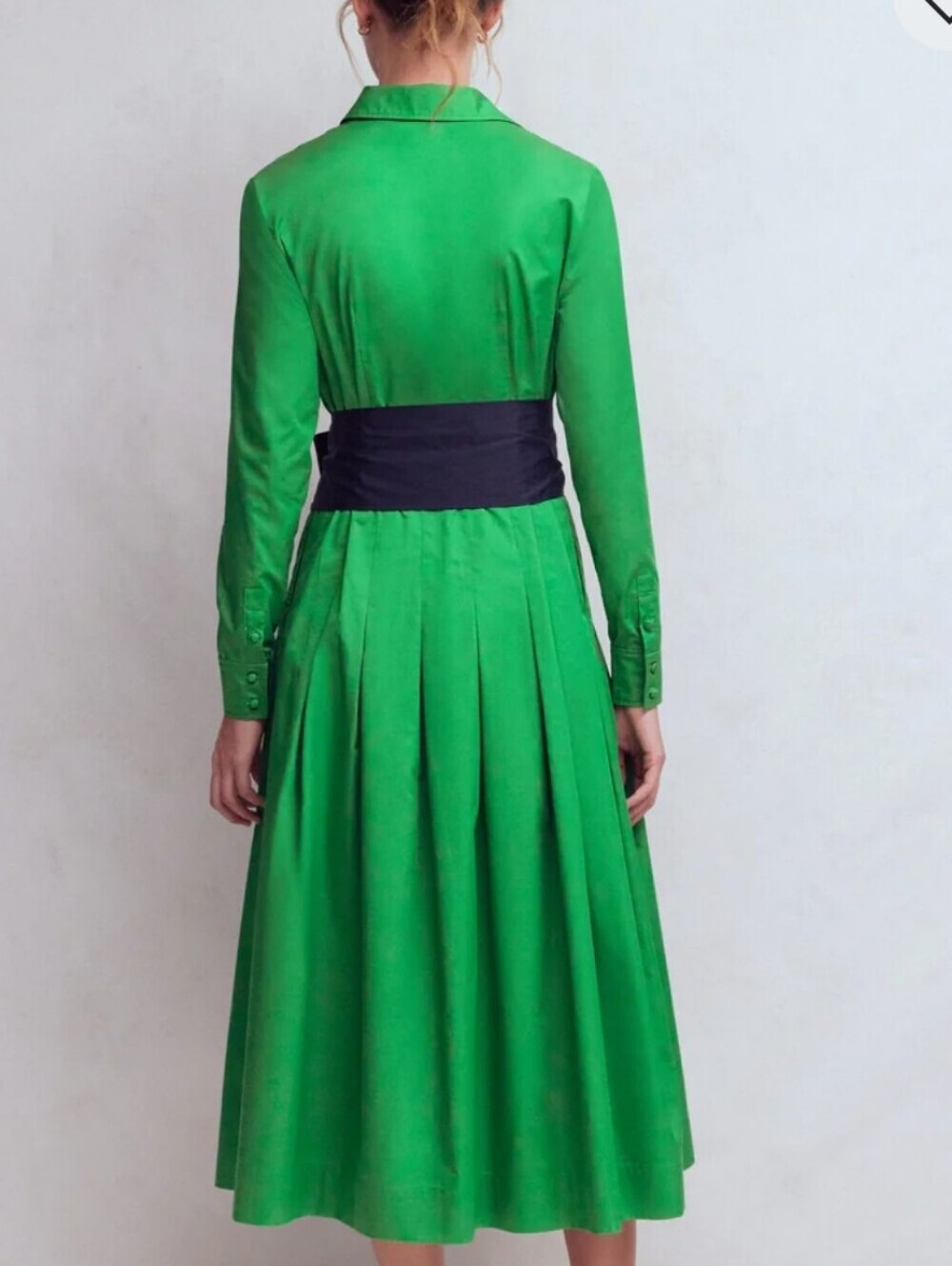 Boden Maxi Pleated Bow Dress Green Navy Sz US 0 NWT - Picture 2 of 5